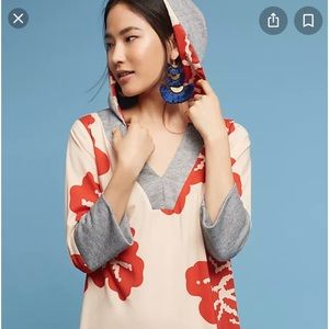 Anthropologie Palm printed Hooded pullover dress sz L